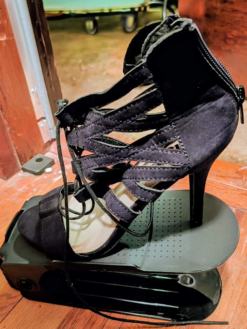 ETC Black Lace-Up Cutout Stiletto Heels